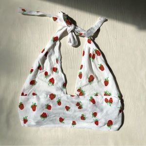 Vintage Handmade Strawberry Deep V Halter Top